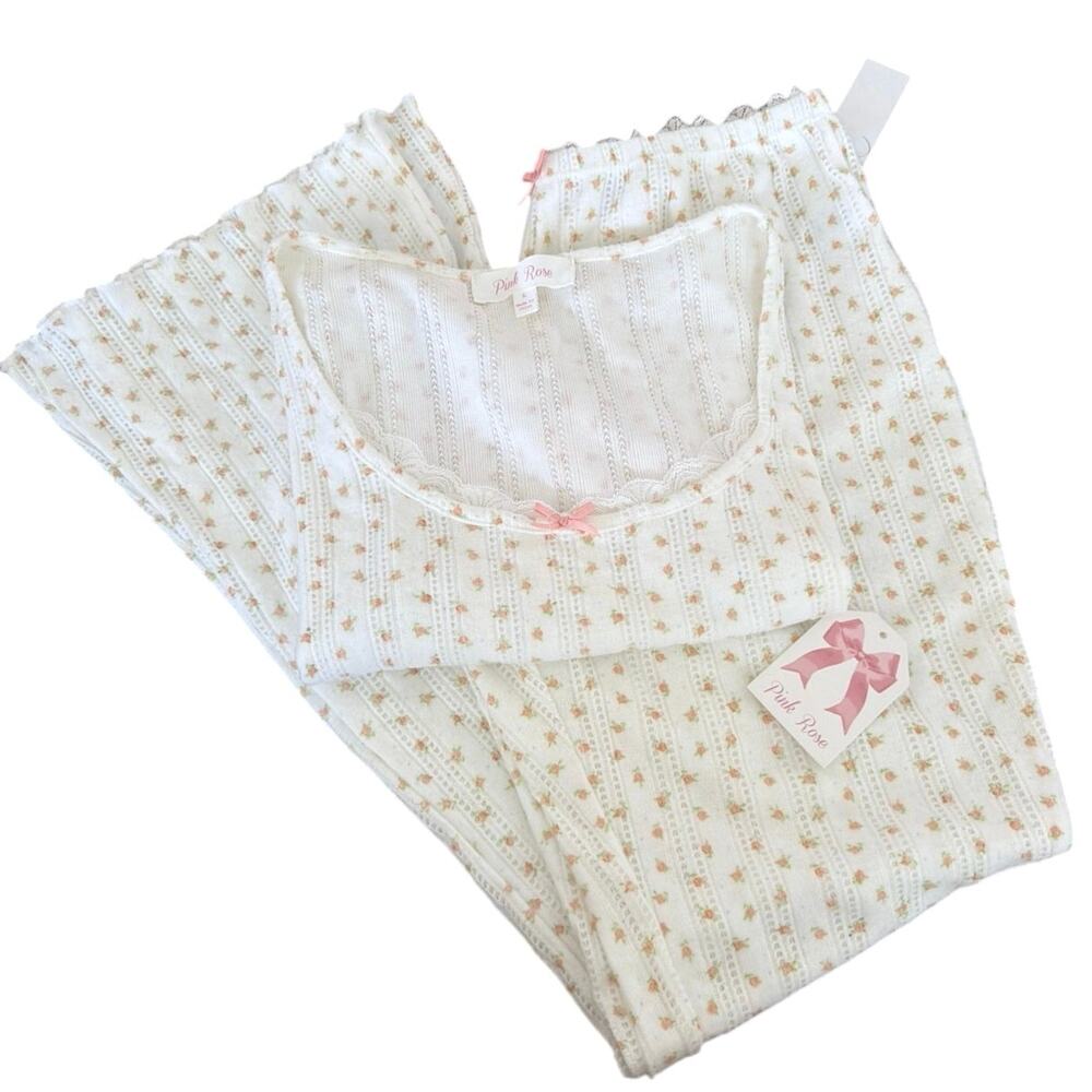 French cottage 2 piece pajama set comfy floral pj Sz L New NWT sleepwear